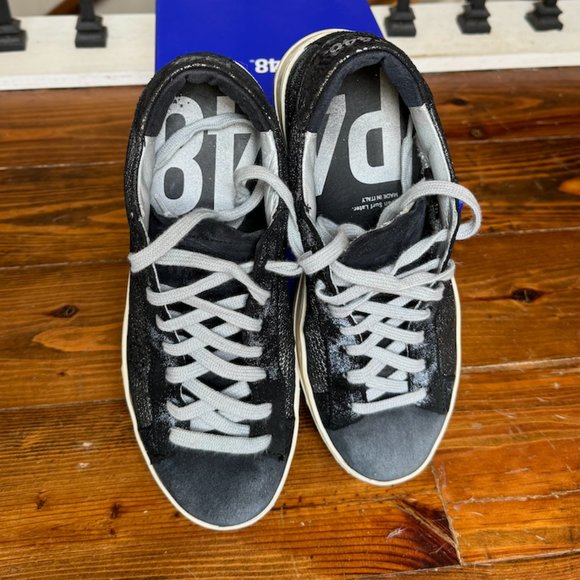 PP48 Jack Fujy Low Top Black Suede & Metallic "Hand -Distressed"Size 8 - Picture 4 of 16